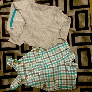 Carter’s plaid elephant overalls 3 mo